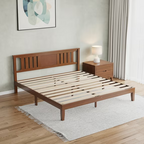 Roomisland Kind Size Platform Bed Frame with Headboard, 12 Inch Heavy Duty Wooden Bed Frame, No Box Spring Needed, Under Bed Storage, Easy Assembly, Walnut