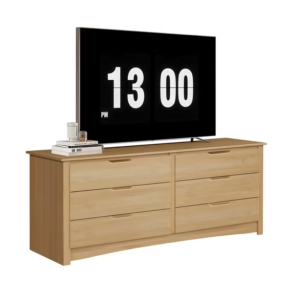 Roomisland 6 Drawer Dresser for Bedroom, Wood Chest of Drawers Storage Organizer, Wooden TV Stand for Living Room, Hallway, Closet, Dormitory, Easy Clean, Modern