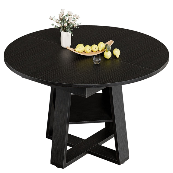 Roomisland Extendable Round Dining Table for 4-8, Modern Oval Kitchen Table with Storage Shelf, Space Saving Wood Pedestal Table for Kitchen Living Room