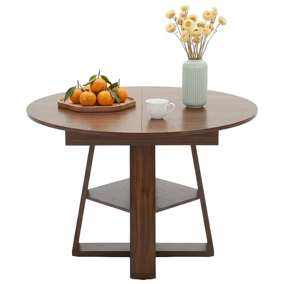 Roomisland Extendable Round Dining Table for 4-8, Modern Oval Kitchen Table with Storage Shelf, Space Saving Wood Pedestal Table for Kitchen Living Room