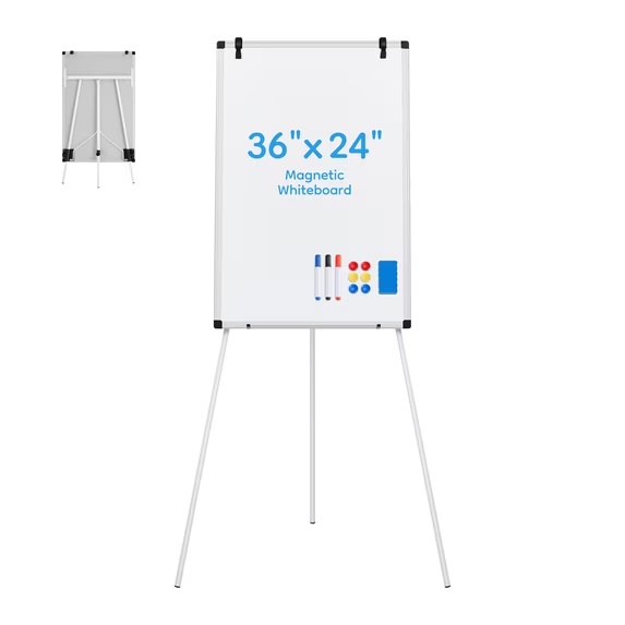 Roomisland Magnetic White Board Easel 36"x24", Portable Dry Erase Board with Stand, Height Adjustable Tripod Easel for Home Office Classroom, Silver Aluminium Frame