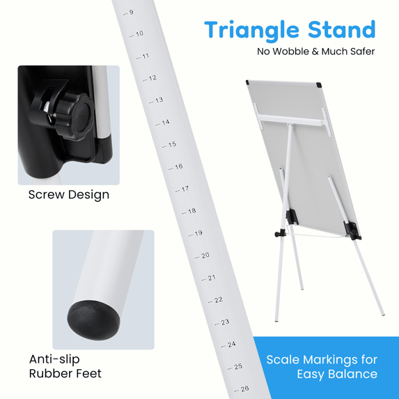 Roomisland Magnetic White Board Easel 36"x24", Portable Dry Erase Board with Stand, Height Adjustable Tripod Easel for Home Office Classroom, Silver Aluminium Frame
