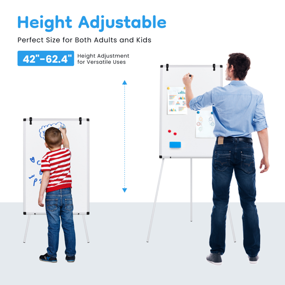 Roomisland Magnetic White Board Easel 36"x24", Portable Dry Erase Board with Stand, Height Adjustable Tripod Easel for Home Office Classroom, Silver Aluminium Frame