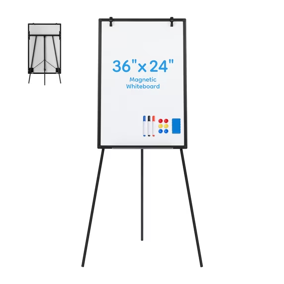 Roomisland Magnetic White Board Easel 36"x24", Portable Dry Erase Board with Stand, Height Adjustable Tripod Easel for Home Office Classroom, Silver Aluminium Frame