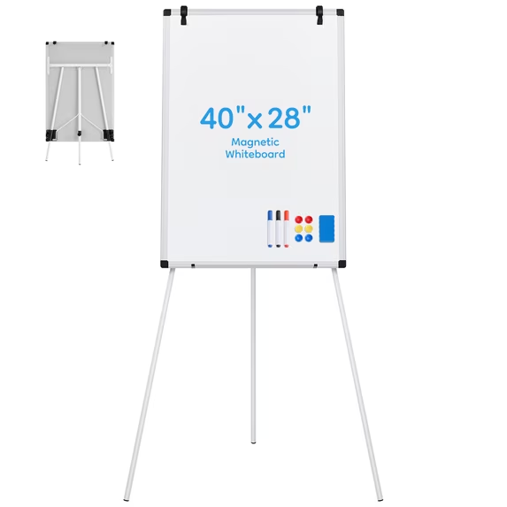 Roomisland Magnetic White Board Easel 40"x28", Portable Dry Erase Board with Stand, Height Adjustable Tripod Easel for Home Office Classroom, Silver Aluminium Frame