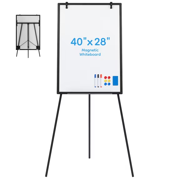 Roomisland Magnetic White Board Easel 40"x28", Portable Dry Erase Board with Stand, Height Adjustable Tripod Easel for Home Office Classroom, Silver Aluminium Frame
