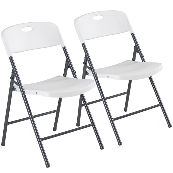 Roomisland Heavy Duty Folding Chairs Set of 2, Plastic Stackable Plastic Portable Chairs for Dining & Events, White - Ideal for Indoor/Outdoor Use, Home, Office, Wedding, Patio