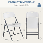 Roomisland Heavy Duty Folding Chairs Set of 2, Plastic Stackable Plastic Portable Chairs for Dining & Events, White - Ideal for Indoor/Outdoor Use, Home, Office, Wedding, Patio
