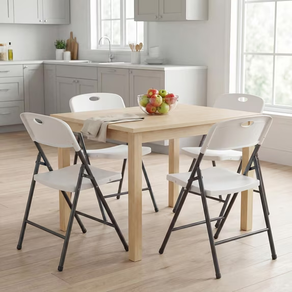 Roomisland Heavy Duty Folding Chairs Set of 2, Plastic Stackable Plastic Portable Chairs for Dining & Events, White - Ideal for Indoor/Outdoor Use, Home, Office, Wedding, Patio