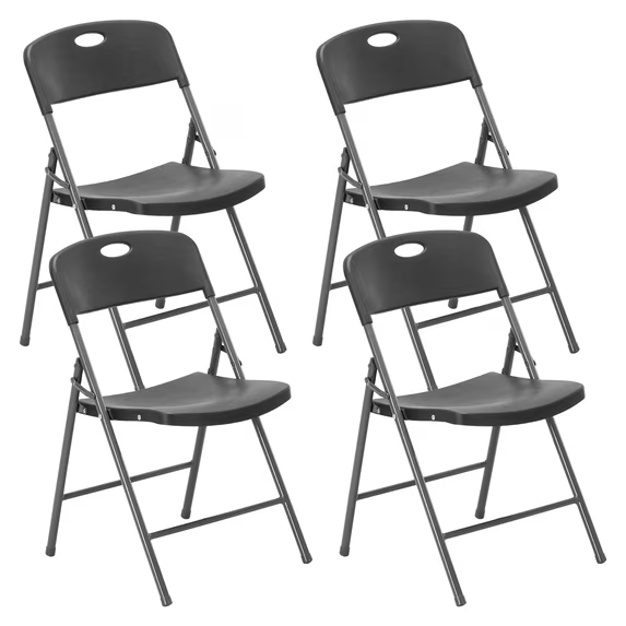 Roomisland Heavy Duty Folding Chairs Set of 4, Plastic Stackable Plastic Portable Chairs for Dining & Events, White - Ideal for Indoor/Outdoor Use, Home, Office, Wedding, Patio
