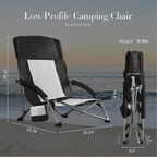 Roomisland Folding Beach Chair Lightweight, Portable Sand Chair with Breathable Mesh Back, Padded Armrests, Cup Holder, Storage Pocket for Camping, Picnic, Lawn