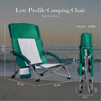 Roomisland Folding Beach Chair Lightweight, Portable Sand Chair with Breathable Mesh Back, Padded Armrests, Cup Holder, Storage Pocket for Camping, Picnic, Lawn