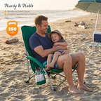 Roomisland Folding Beach Chair Lightweight, Portable Sand Chair with Breathable Mesh Back, Padded Armrests, Cup Holder, Storage Pocket for Camping, Picnic, Lawn