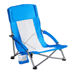 Roomisland Folding Beach Chair Lightweight, Portable Sand Chair with Breathable Mesh Back, Padded Armrests, Cup Holder, Storage Pocket for Camping, Picnic, Lawn