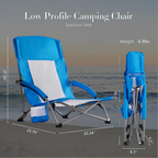 Roomisland Folding Beach Chair Lightweight, Portable Sand Chair with Breathable Mesh Back, Padded Armrests, Cup Holder, Storage Pocket for Camping, Picnic, Lawn