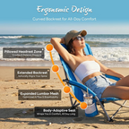 Roomisland Folding Beach Chair Lightweight, Portable Sand Chair with Breathable Mesh Back, Padded Armrests, Cup Holder, Storage Pocket for Camping, Picnic, Lawn