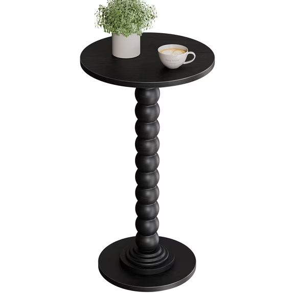 Roomisland Side Table for Small Spaces, Round End Table with Solid Wood Leg, Modern Martini Drink Table, Drink Nightstand for Living Room Bedroom Corner Office