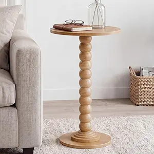 Roomisland Side Table for Small Spaces, Round End Table with Solid Wood Leg, Modern Martini Drink Table, Drink Nightstand for Living Room Bedroom Corner Office