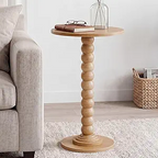 Roomisland Side Table for Small Spaces, Round End Table with Solid Wood Leg, Modern Martini Drink Table, Drink Nightstand for Living Room Bedroom Corner Office