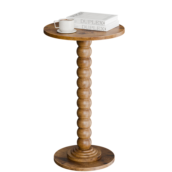 Roomisland Side Table for Small Spaces, Round End Table with Solid Wood Leg, Modern Martini Drink Table, Drink Nightstand for Living Room Bedroom Corner Office