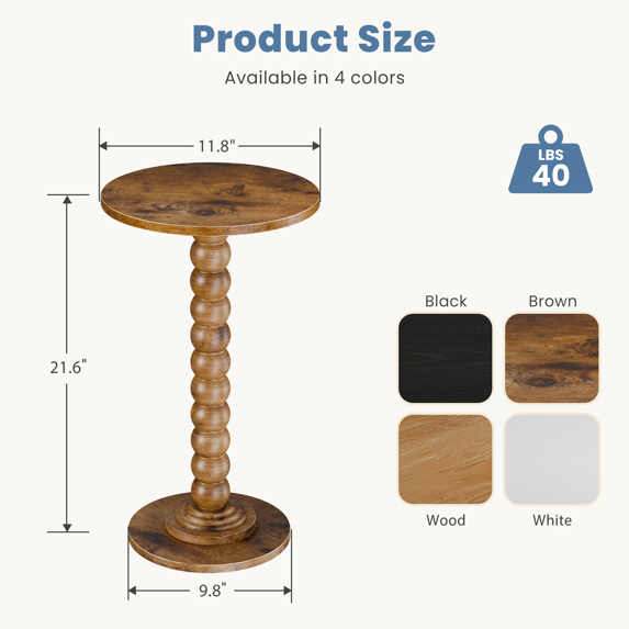 Roomisland Side Table for Small Spaces, Round End Table with Solid Wood Leg, Modern Martini Drink Table, Drink Nightstand for Living Room Bedroom Corner Office