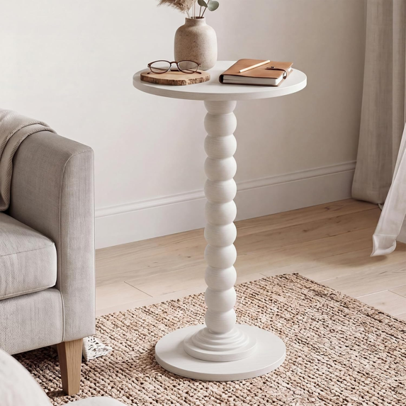Roomisland Side Table for Small Spaces, Round End Table with Solid Wood Leg, Modern Martini Drink Table, Drink Nightstand for Living Room Bedroom Corner Office