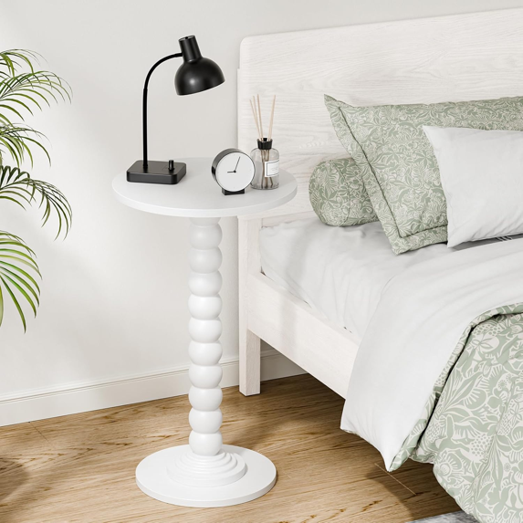 Roomisland Side Table for Small Spaces, Round End Table with Solid Wood Leg, Modern Martini Drink Table, Drink Nightstand for Living Room Bedroom Corner Office