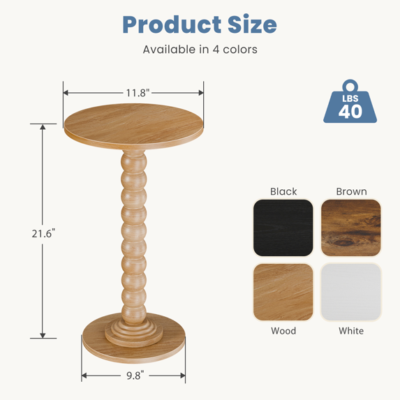 Roomisland Side Table for Small Spaces, Round End Table with Solid Wood Leg, Modern Martini Drink Table, Drink Nightstand for Living Room Bedroom Corner Office