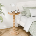 Roomisland Side Table for Small Spaces, Round End Table with Solid Wood Leg, Modern Martini Drink Table, Drink Nightstand for Living Room Bedroom Corner Office