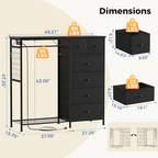 Roomisland 6 Drawer Dresser with Charging Station and LED Lights, Fabric Dresser with Hanging Rack, Closet Organizer Storage Tower for Bedroom, Living Room, Apartment