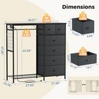 Roomisland 6 Drawer Dresser with Charging Station and LED Lights, Fabric Dresser with Hanging Rack, Closet Organizer Storage Tower for Bedroom, Living Room, Apartment