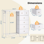 Roomisland 6 Drawer Dresser with Charging Station and LED Lights, Fabric Dresser with Hanging Rack, Closet Organizer Storage Tower for Bedroom, Living Room, Apartment