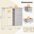Roomisland 6 Drawer Dresser with Charging Station and LED Lights, Fabric Dresser with Hanging Rack, Closet Organizer Storage Tower for Bedroom, Living Room, Apartment