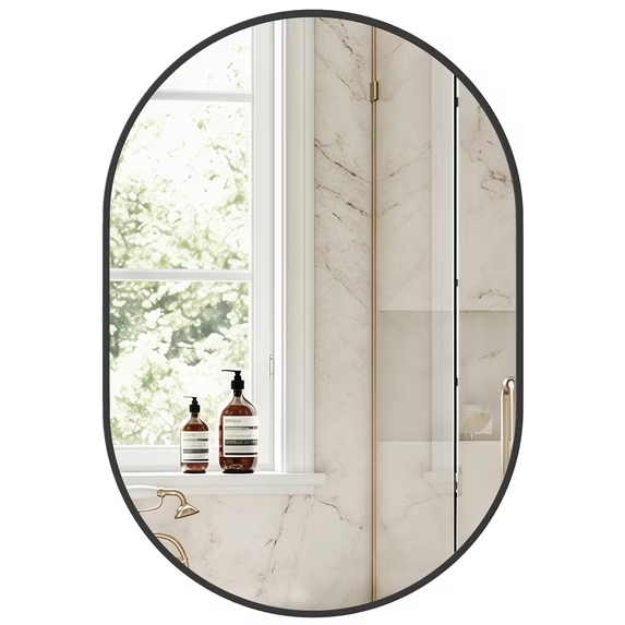 Roomisland Oval Wall Mirror Black 20"x30", Brushed Metal Frame Vanity Mirror, Tempered Glass, Wall Mount Mirror for Bathroom, Bedroom, Entryway, Living Room, Horizontal/Vertical