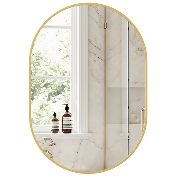 Roomisland Oval Wall Mirror Gold 20"x30", Brushed Metal Frame Vanity Mirror, Tempered Glass, Wall Mount Mirror for Bathroom, Bedroom, Entryway, Living Room, Horizontal/Vertical