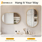 Roomisland Oval Wall Mirror Gold 20"x30", Brushed Metal Frame Vanity Mirror, Tempered Glass, Wall Mount Mirror for Bathroom, Bedroom, Entryway, Living Room, Horizontal/Vertical