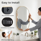 Roomisland Oval Wall Mirror Gold 20"x30", Brushed Metal Frame Vanity Mirror, Tempered Glass, Wall Mount Mirror for Bathroom, Bedroom, Entryway, Living Room, Horizontal/Vertical