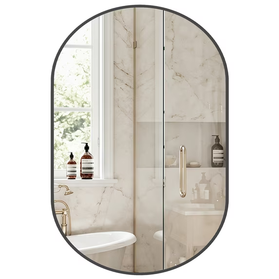 Roomisland Oval Wall Mirror Black 24"x36", Brushed Metal Frame Vanity Mirror, Tempered Glass, Wall Mount Mirror for Bathroom, Bedroom, Entryway, Living Room, Horizontal/Vertical