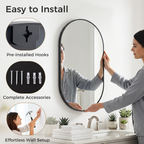 Roomisland Oval Wall Mirror Black 24"x36", Brushed Metal Frame Vanity Mirror, Tempered Glass, Wall Mount Mirror for Bathroom, Bedroom, Entryway, Living Room, Horizontal/Vertical