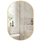 Roomisland Oval Wall Mirror Gold 24"x36", Brushed Metal Frame Vanity Mirror, Tempered Glass, Wall Mount Mirror for Bathroom, Bedroom, Entryway, Living Room, Horizontal/Vertical