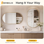 Roomisland Oval Wall Mirror Gold 24"x36", Brushed Metal Frame Vanity Mirror, Tempered Glass, Wall Mount Mirror for Bathroom, Bedroom, Entryway, Living Room, Horizontal/Vertical