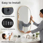 Roomisland Oval Wall Mirror Gold 24"x36", Brushed Metal Frame Vanity Mirror, Tempered Glass, Wall Mount Mirror for Bathroom, Bedroom, Entryway, Living Room, Horizontal/Vertical