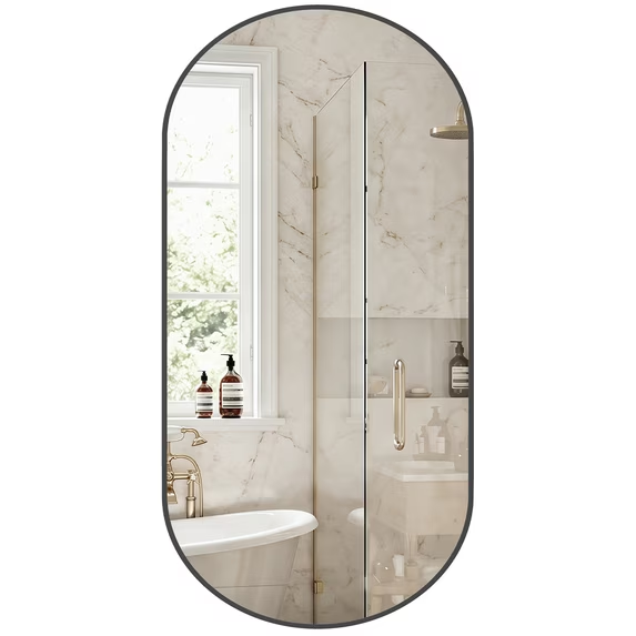 Roomisland Oval Wall Mirror Black 24"x48", Brushed Metal Frame Vanity Mirror, Tempered Glass, Wall Mount Mirror for Bathroom, Bedroom, Entryway, Living Room, Horizontal/Vertical