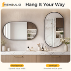 Roomisland Oval Wall Mirror Black 24"x48", Brushed Metal Frame Vanity Mirror, Tempered Glass, Wall Mount Mirror for Bathroom, Bedroom, Entryway, Living Room, Horizontal/Vertical