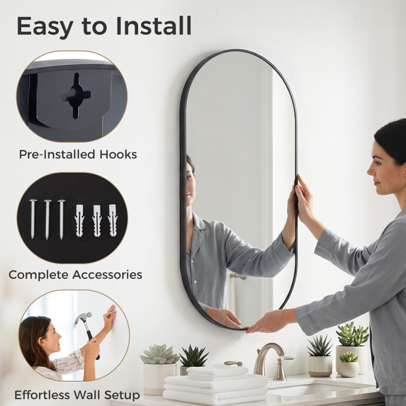 Roomisland Oval Wall Mirror Black 24"x48", Brushed Metal Frame Vanity Mirror, Tempered Glass, Wall Mount Mirror for Bathroom, Bedroom, Entryway, Living Room, Horizontal/Vertical