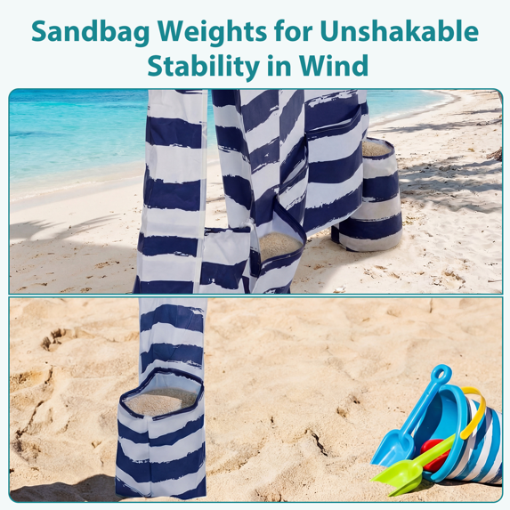 Roomisland Beach Cabana for Sand, UPF 50+ Sun Shelter with Side Wall, Easy Setup Beach Canopy Tent with Sandbags, Wind Resistant, Roof Vent, for Family