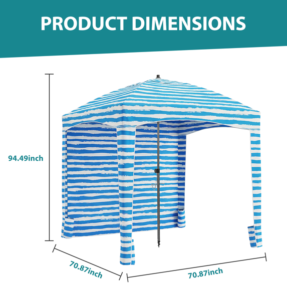 Roomisland Beach Cabana for Sand, UPF 50+ Sun Shelter with Side Wall, Easy Setup Beach Canopy Tent with Sandbags, Wind Resistant, Roof Vent, for Family