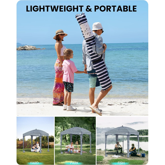 Roomisland Beach Cabana for Sand, UPF 50+ Sun Shelter with Side Wall, Easy Setup Beach Canopy Tent with Sandbags, Wind Resistant, Roof Vent, for Family