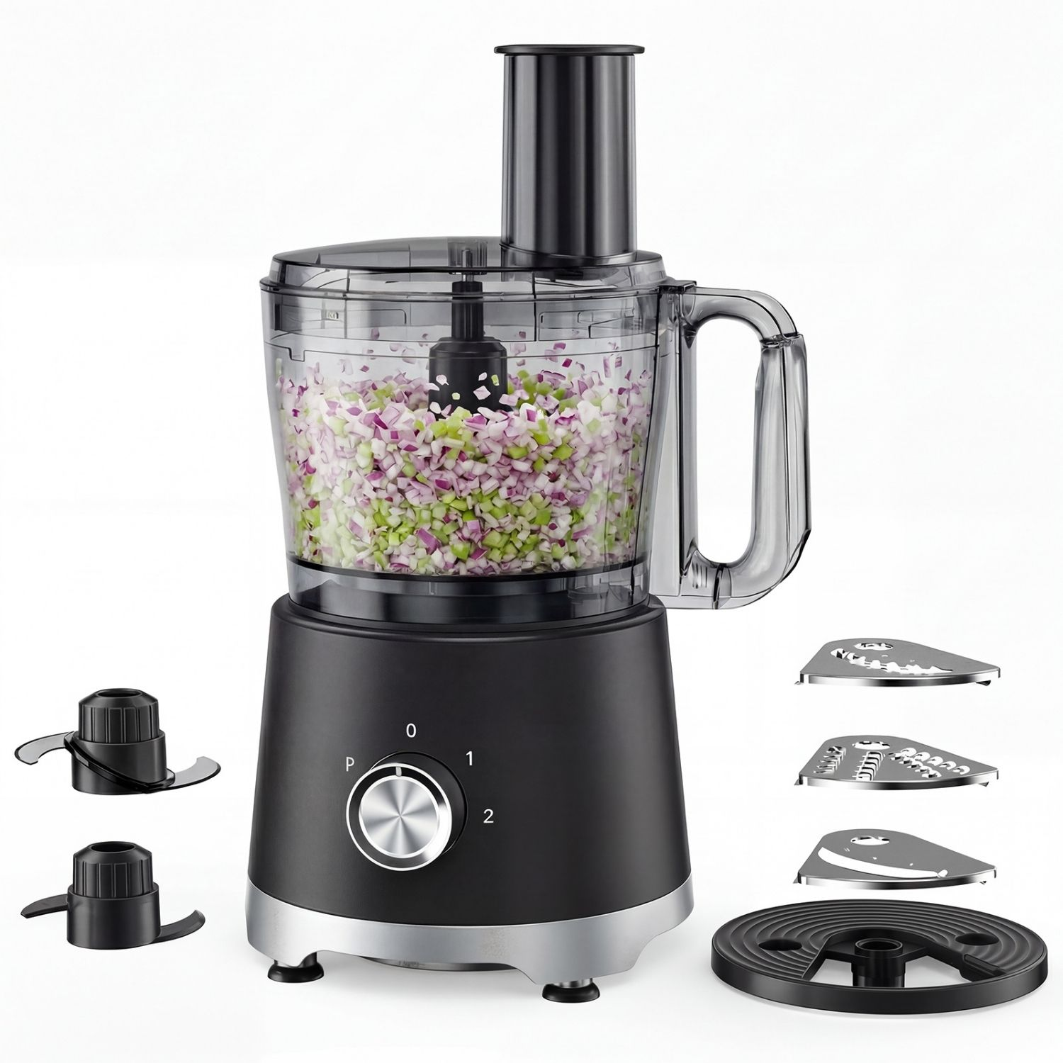 Roomisland 10.5 Cup Food Processor, 600W Multi-Functional Vegetable Chopper & Meat Grinder with 5 Blades for Slicing, Shredding, Chopping, Kneading, Dishwasher Safe