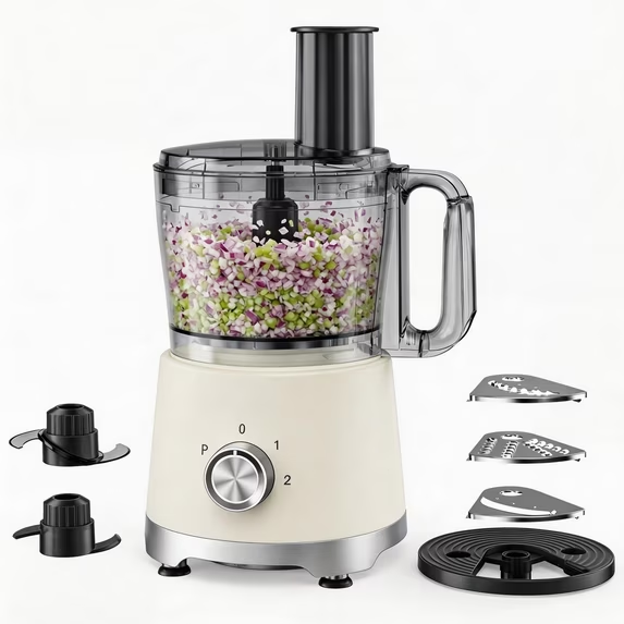 Roomisland 10.5 Cup Food Processor, 600W Multi-Functional Vegetable Chopper & Meat Grinder with 5 Blades for Slicing, Shredding, Chopping, Kneading, Dishwasher Safe